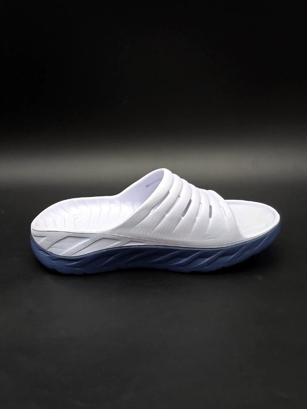 Hoka One One White and Blue Slide Sandals - Picture 8 of 14
